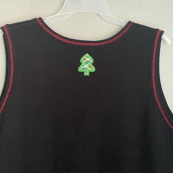 Gingerbread Christmas Tree Faux Pearl Sweater Vest XXL Sz 20 Black Lollipops Fun - Picture 7 of 14